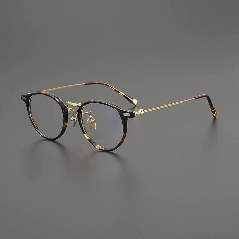 Gatenac Unisex Full Rim Round Acetate Titanium Eyeglasses G8001