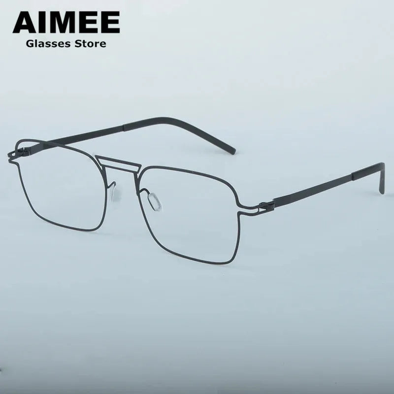 Aimee Unisex Full Rim Square Double Bridge Steel Eyeglasses 14051 Full Rim Aimee Black  