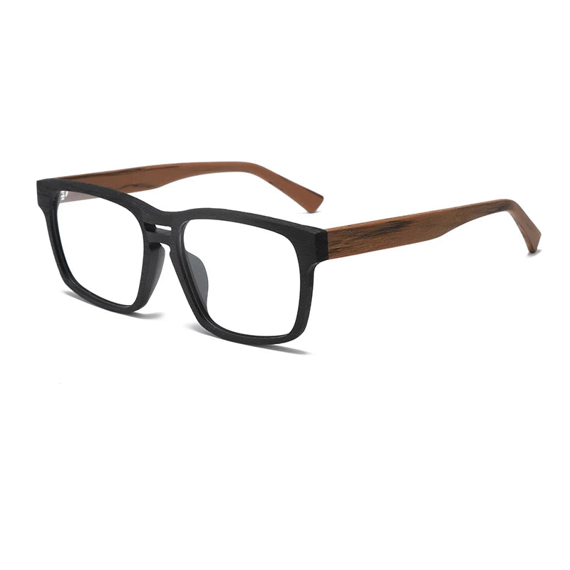 Hdcrafter Unisex Full Rim Square Wood Grain Acetate Eyeglasses 8189 Full Rim Hdcrafter Eyeglasses Black-Brown-C86