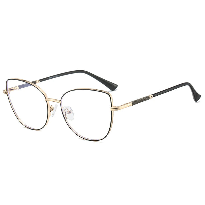 KatKani Women's Full Rim Square Cat Eye Alloy Eyeglasses 26073 Full Rim KatKani Eyeglasses Black Gold  