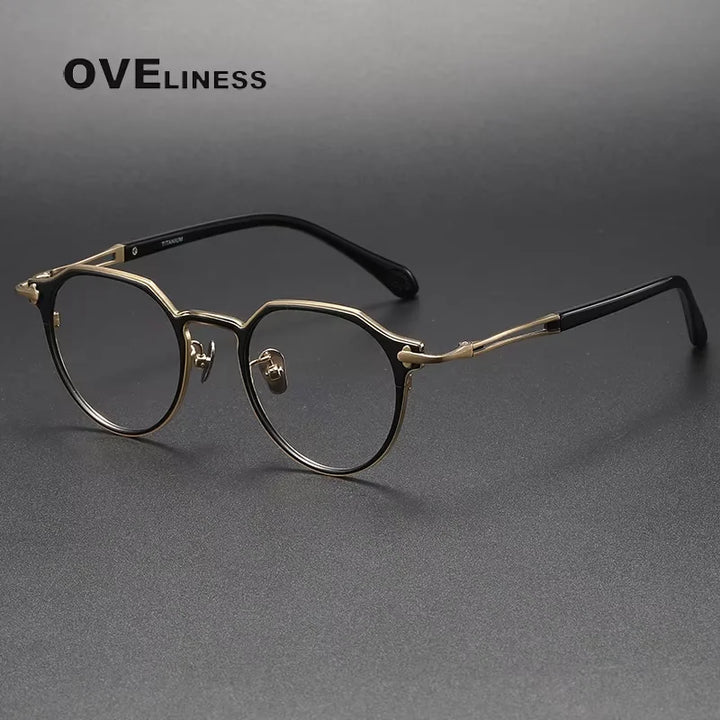 Oveliness Unisex Full Rim Flat Top Oval Titanium Acetate Eyeglasses 14121 Full Rim Oveliness black gold  