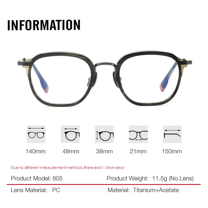 Aror Unisex Full Rim Square Acetate Titanium Eyeglasses 963805