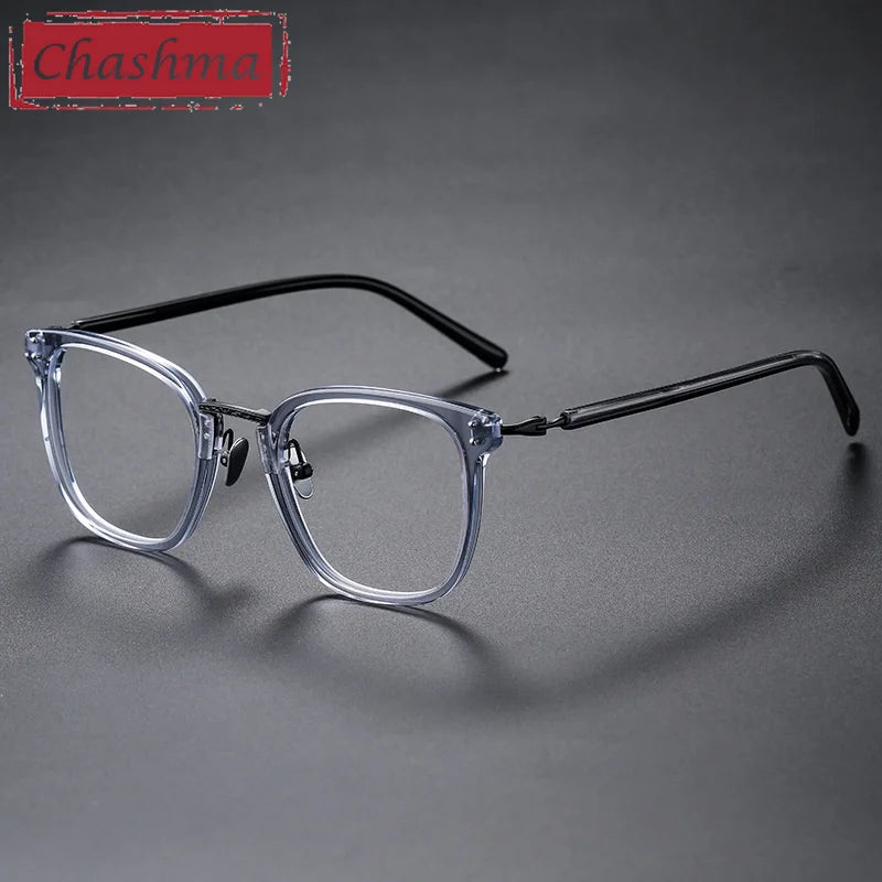 Chashma Ochki Unisex Full Rim Square Acetate Titanium Eyeglasses 82044