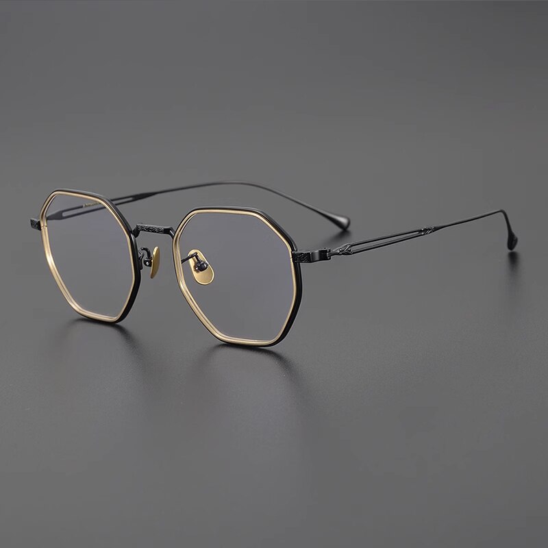 Gatenac Unisex Full Rim Polygon Titanium Eyeglasses Gxyj1124 Full Rim Gatenac Gold Black  