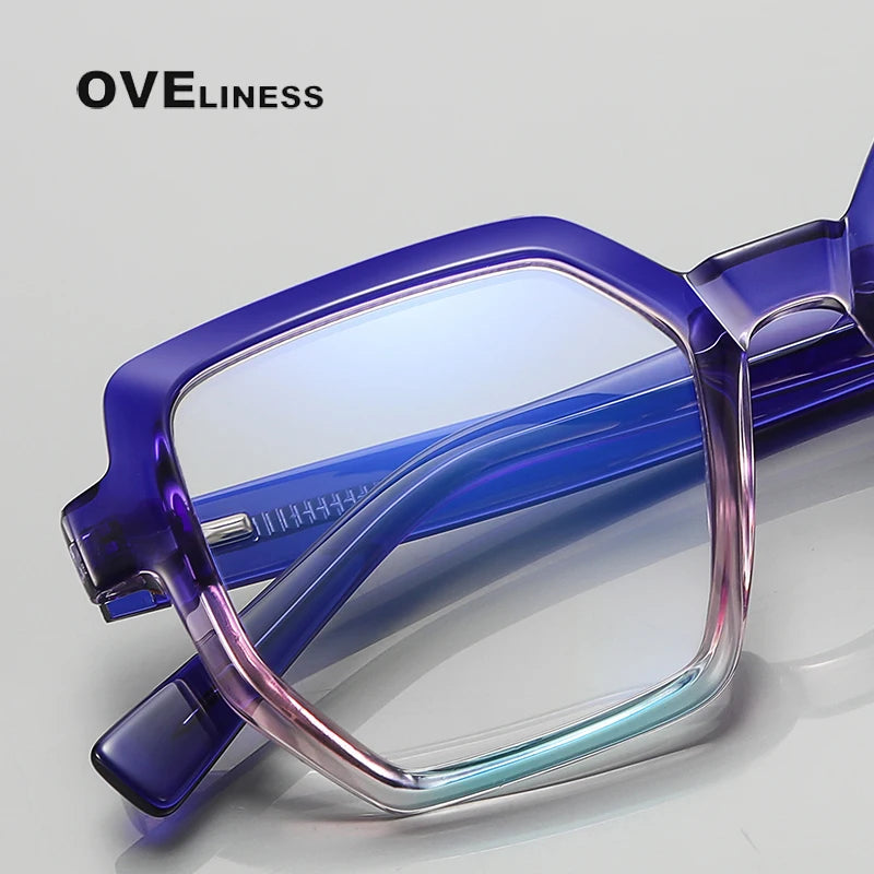 Oveliness Unisex Full Rim Flat Top Polygon Tr 90 Titanium Eyeglasses 2143 Full Rim Oveliness   