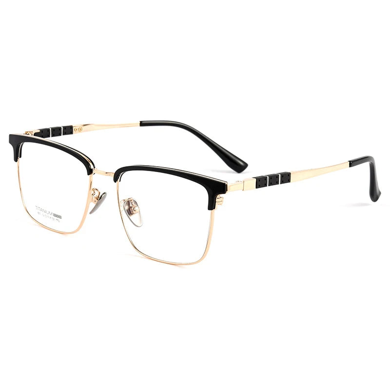 Handoer Women's Full Rim Square Titanium Eyeglasses 99017 Full Rim Handoer Black Gold