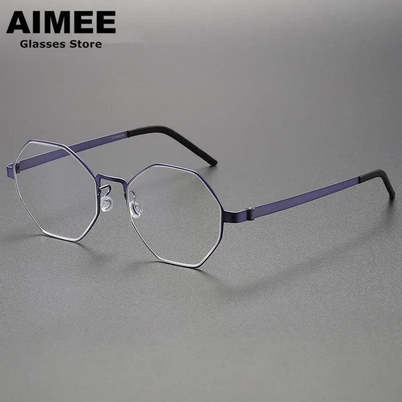 Aimee Unisex Full Rim Polygon Screwless Titanium Eyeglasses 9609 Full Rim Aimee Purple  