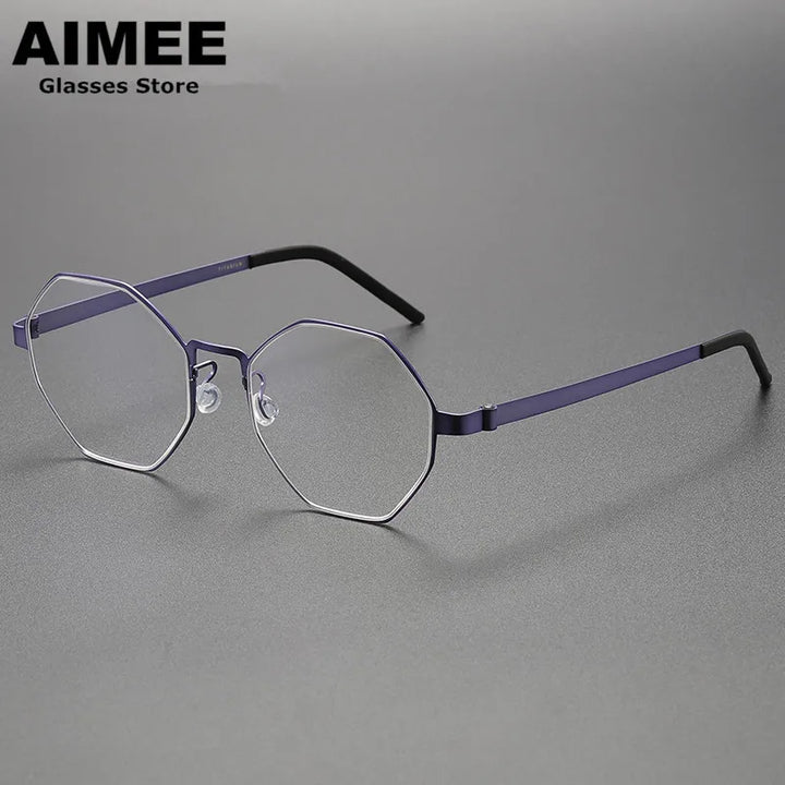 Aimee Unisex Full Rim Polygon Screwless Titanium Eyeglasses 9609 Full Rim Aimee Purple  