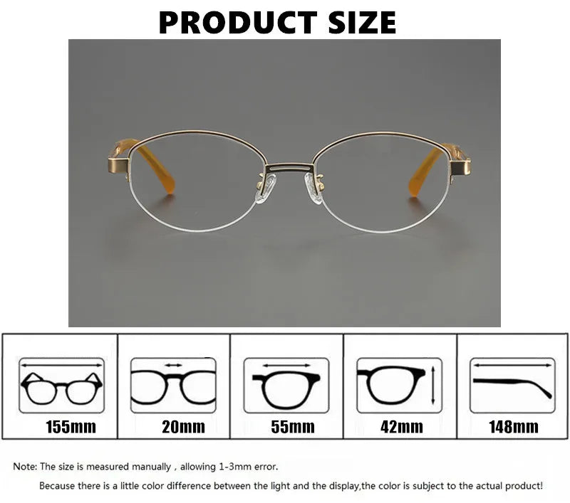 Aimee Unisex Semi Rim Big Oval Round Titanium Eyeglasses 369136