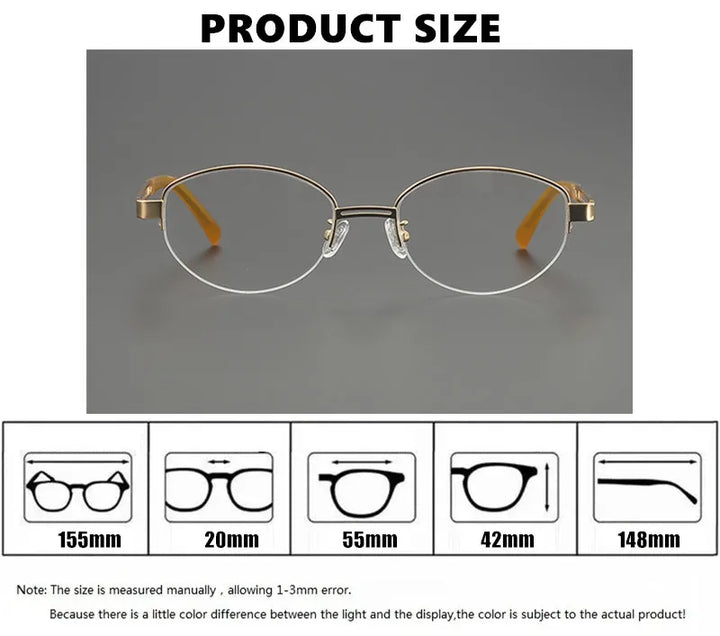 Aimee Unisex Semi Rim Big Oval Round Titanium Eyeglasses 369136