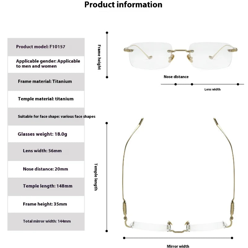 Aror Unisex Rimless Square Titanium Eyeglasses 10157 Rimless Aror