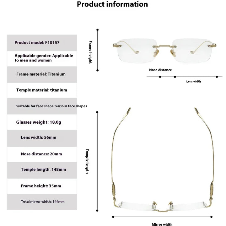 Aror Unisex Rimless Square Titanium Eyeglasses 10157 Rimless Aror