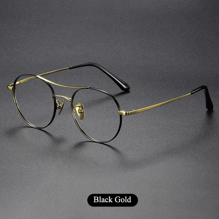 Bclear Unisex Full Rim Round Small Double Bridge Titanium Eyeglasses 86678 Full Rim Bclear Black gold  