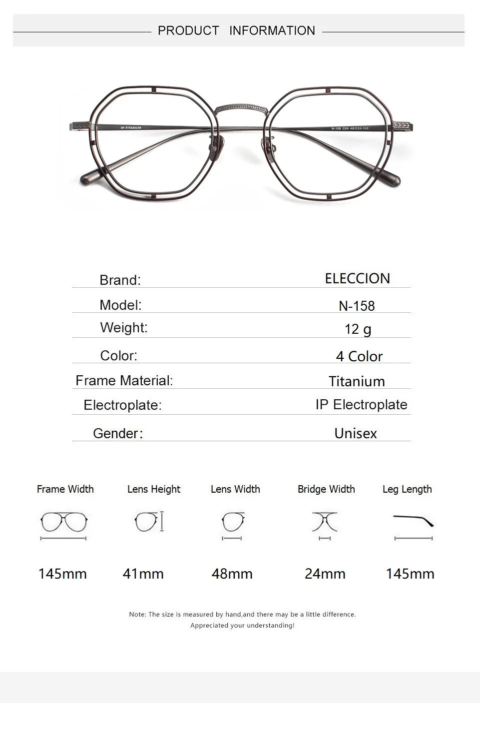 Eleccion Unisex Full Rim Flat Top Polygon Titanium Eyeglasses 44158 Full Rim Eleccion