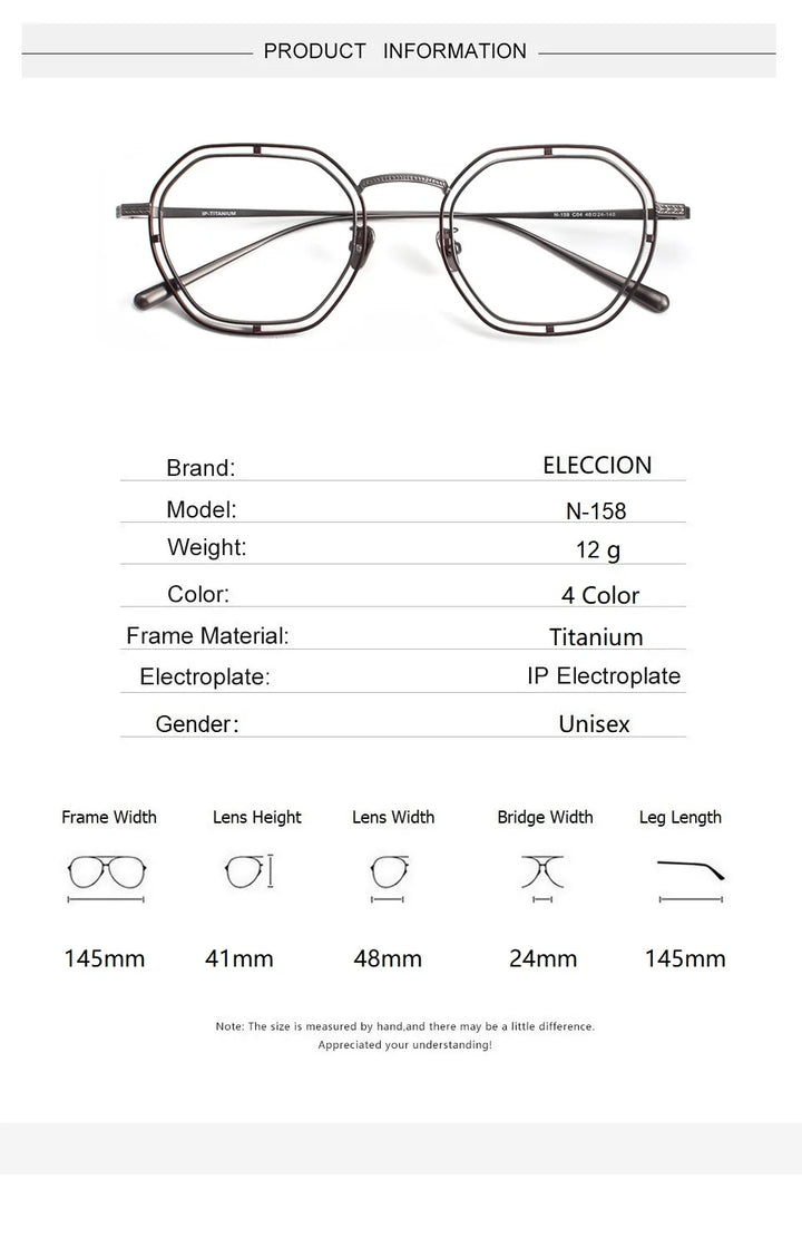 Eleccion Unisex Full Rim Flat Top Polygon Titanium Eyeglasses 44158 Full Rim Eleccion