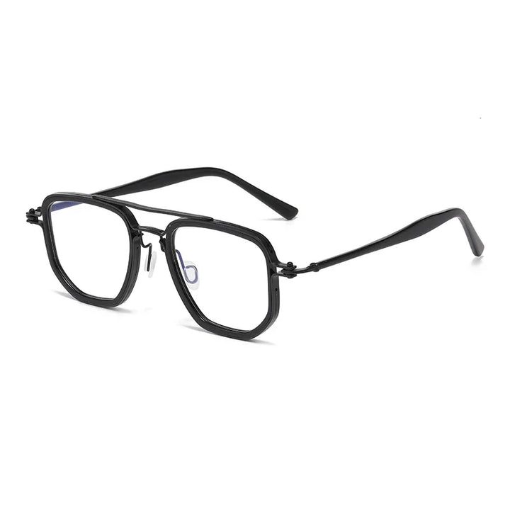 Black Mask Men's Full Rim Square Double Bridge Titanium Acetate Eyeglasses 365876
