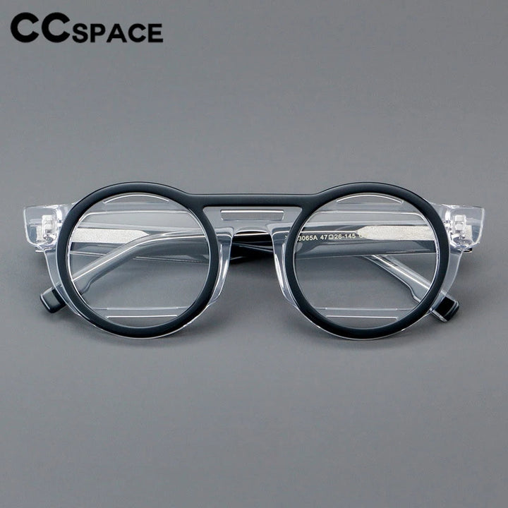 CCspace Unisex Full Rim Round Acetate Double Bridge Eyeglasses 301737 Full Rim CCspace   