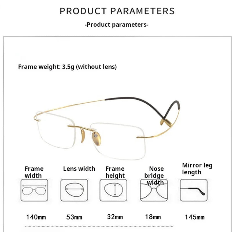 Momoja Unisex Rimless Square Titanium Eyeglasses 615353