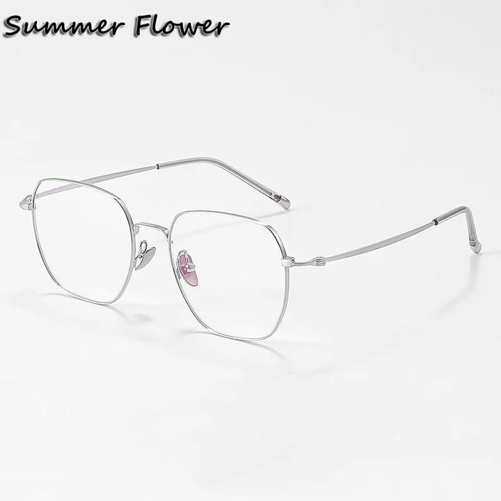 Summer Flower Unisex Full Rim Square Titanium Eyeglasses 818004 Full Rim Summer Flower Silver