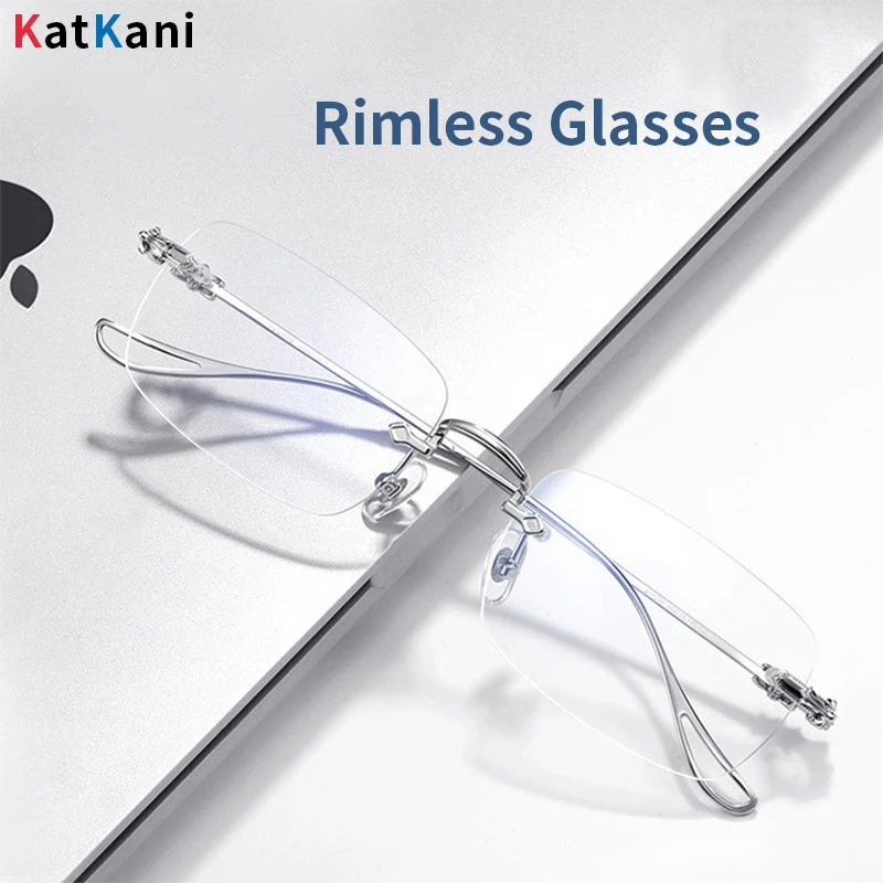 KatKani Unisex Rimless Square Titanium Eyeglasses 16096 Rimless KatKani Eyeglasses   