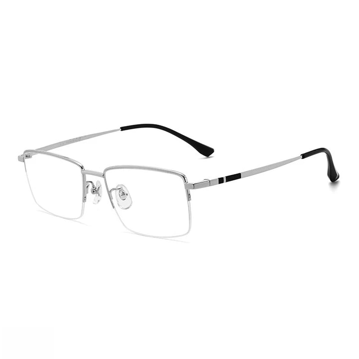 Yimaruili Men's Semi Rim Square Titanium Alloy Eyeglasses Y18005 Semi Rim Yimaruili Eyeglasses Silver  