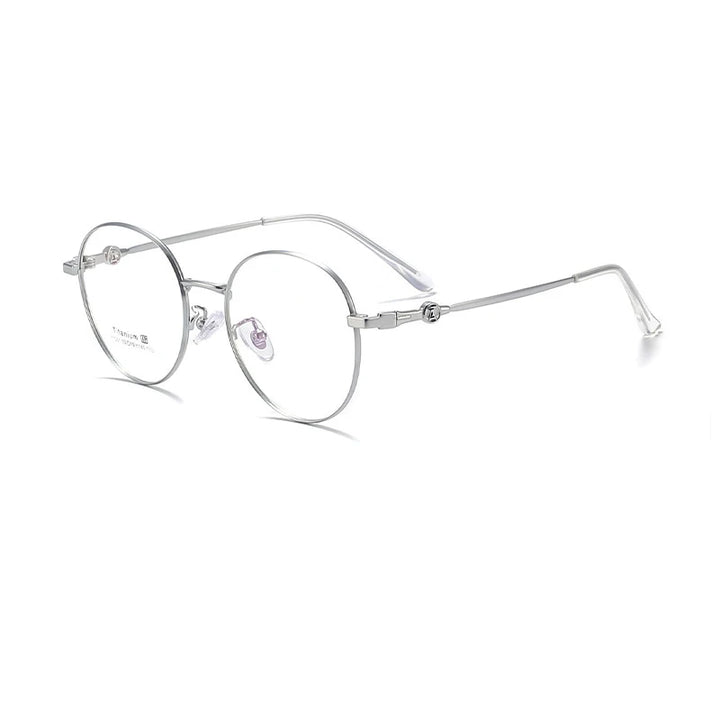 KatKani Women's Full Rim Round Titanium Alloy Eyeglasses 77031 Full Rim KatKani Eyeglasses Silver  