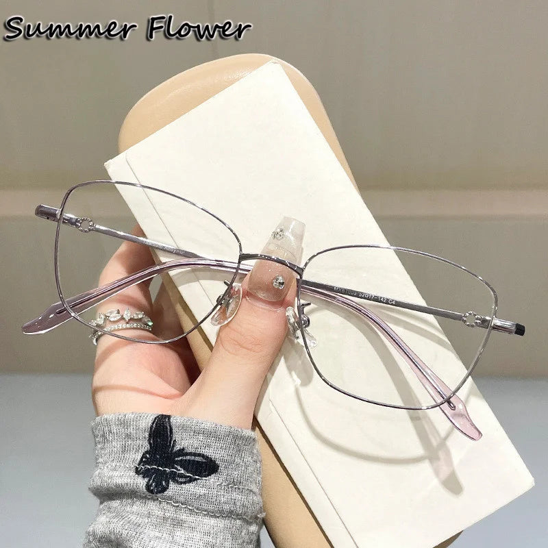 Summer Flower Women's Full Rim Square Cat Eye Titanium Eyeglasses 842003 Full Rim Summer Flower Silver Purple