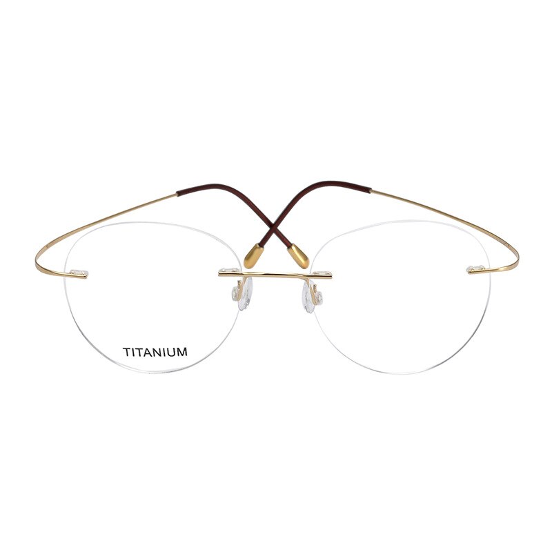Hdcrafter Unisex Rimless Round Titanium Eyeglasses  16017 Rimless Hdcrafter Eyeglasses Gold  