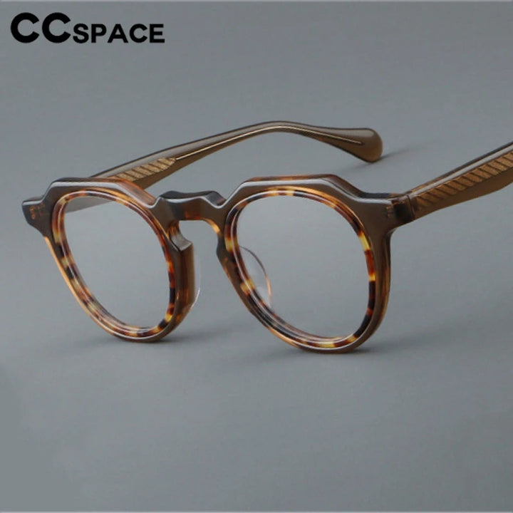 CCspace Unisex Full Rim Flat Top Round Acetate Eyeglasses 301249 Full Rim CCSpace   