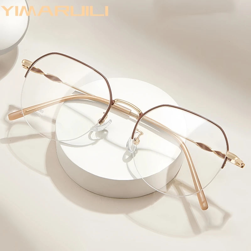 Yimaruili Unisex Semi Rim Flat Top Polygon Alloy Eyeglasses 636389
