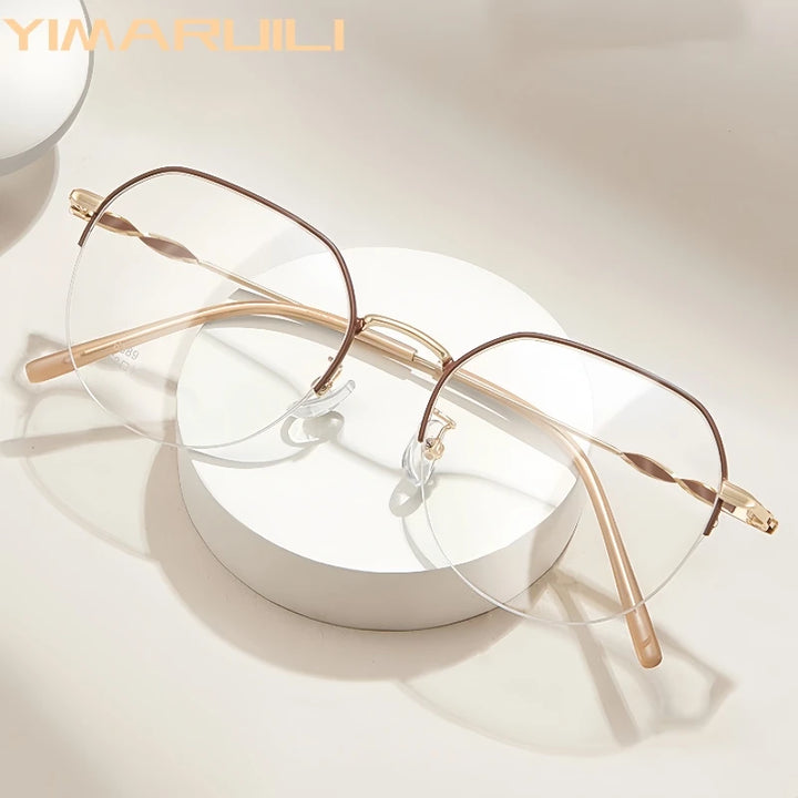 Yimaruili Unisex Semi Rim Flat Top Polygon Alloy Eyeglasses 636389