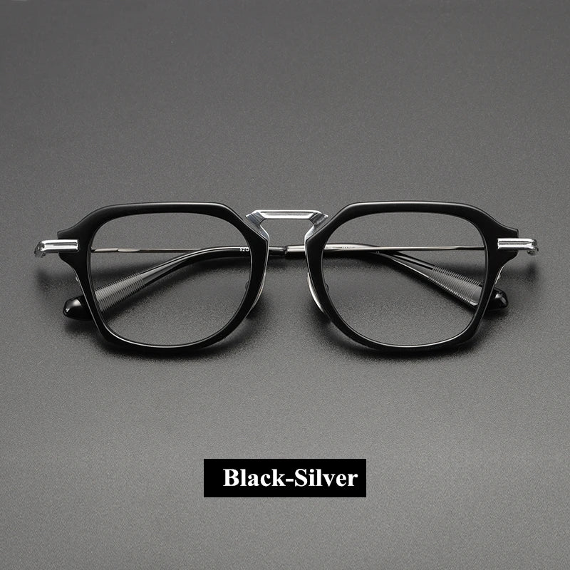 Black Mask Unisex Full Rim Big Square Titanium Acetate Eyeglasses 61413