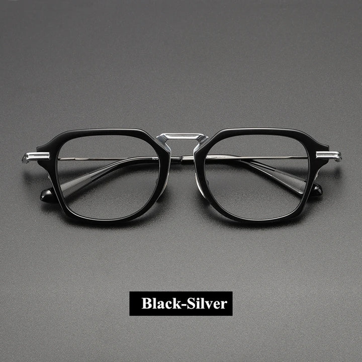 Black Mask Unisex Full Rim Big Square Titanium Acetate Eyeglasses 61413