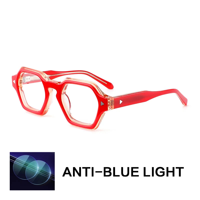 Gatenac Unisex Full Rim Polygon Square Acetate Reading Glasses G66307