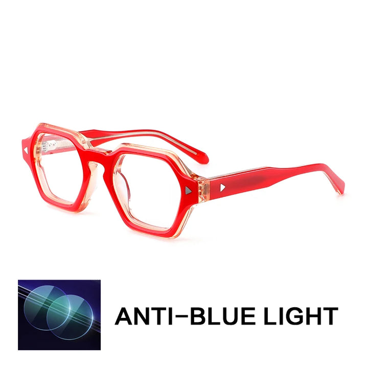 Gatenac Unisex Full Rim Polygon Square Acetate Reading Glasses G66307