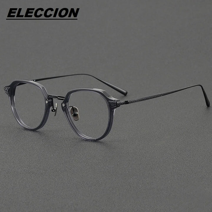 Eleccion Women's Full Rim Oval Square Acetate Titanium Eyeglasses 4424 Full Rim Eleccion Gray CHINA