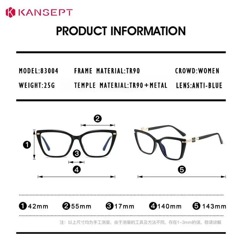 Kansept Unisex Full Rim Cat Eye Tr 90 Metal Frames 830040 FuzWeb
