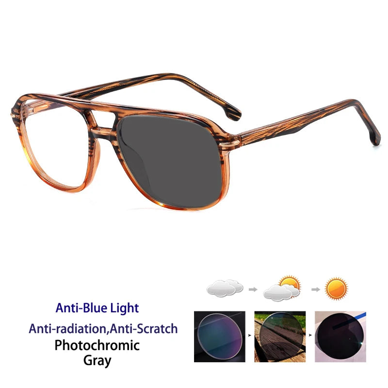 Kocolior Unisex Full Rim Square Double Bridge Tr 90 Titanium Photochromic Reading Glasses 821206