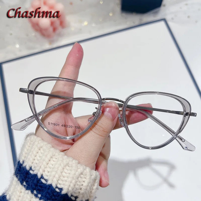 Chashma Ochki Women's Full Rim Cat Eye Alloy Tr 90 Titanium Eyeglasses 119314