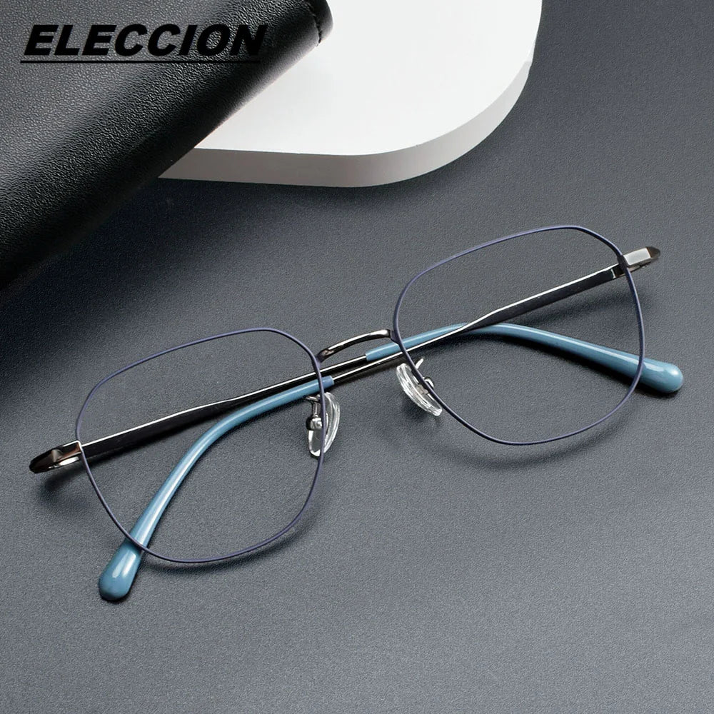 Eleccion Unisex Full Rim Flat Top Square Titanium Eyeglasses 6021