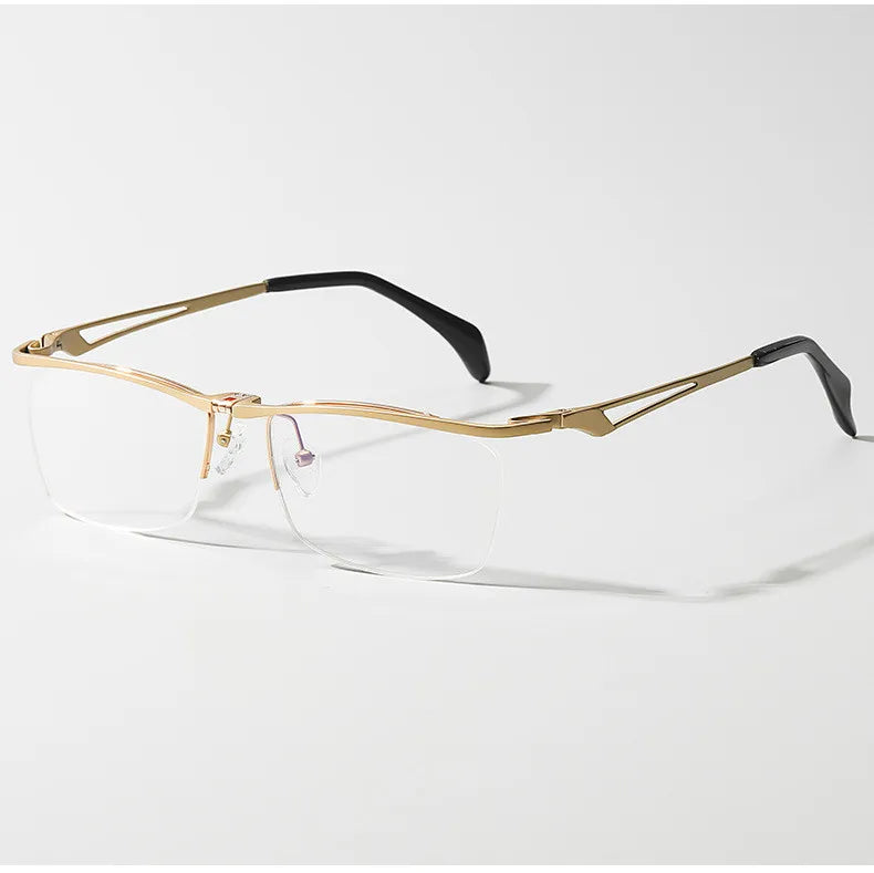 Chashma Ochki Men's Semi Rim Square Brow Line Titanium Eyeglasses 14489 Semi Rim Chashma Ochki Gold  