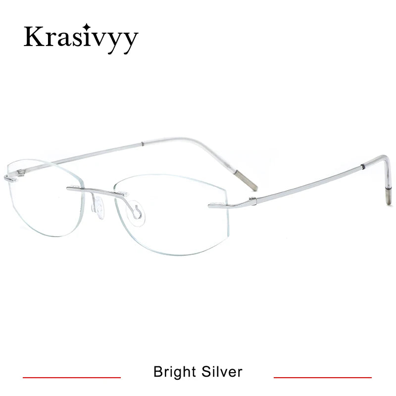 Krasivyy Women's Rimless Square Oval Screwless Titanium Eyeglasses 24106 Rimless Krasivyy Bright Silver