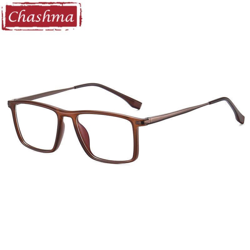 Chashma Men's Full Rim Square Tr 90 Titanium Spring Hinge Eyeglasses 95352 Full Rim Chashma Transparent Brown  