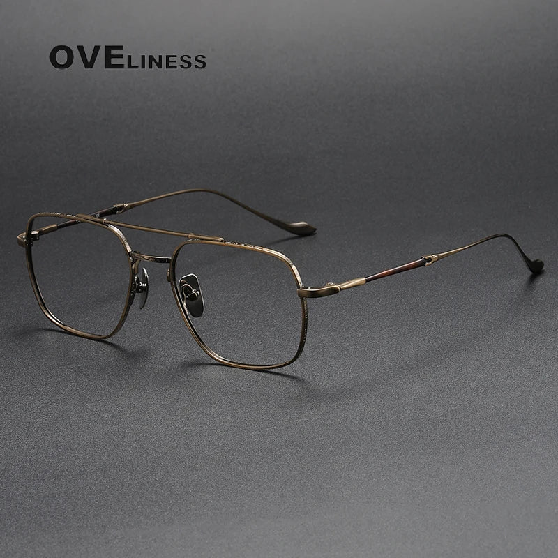 Oveliness Unisex Full Rim Square Double Bridge Titanium Eyeglasses Om3123 Full Rim Oveliness bronze  