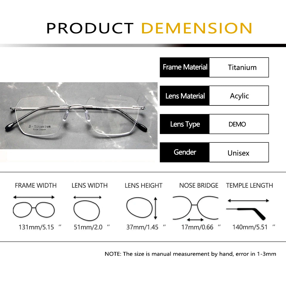 Esnbie Women's Rimless Small Polygon Square Titanium Eyeglasses 243210