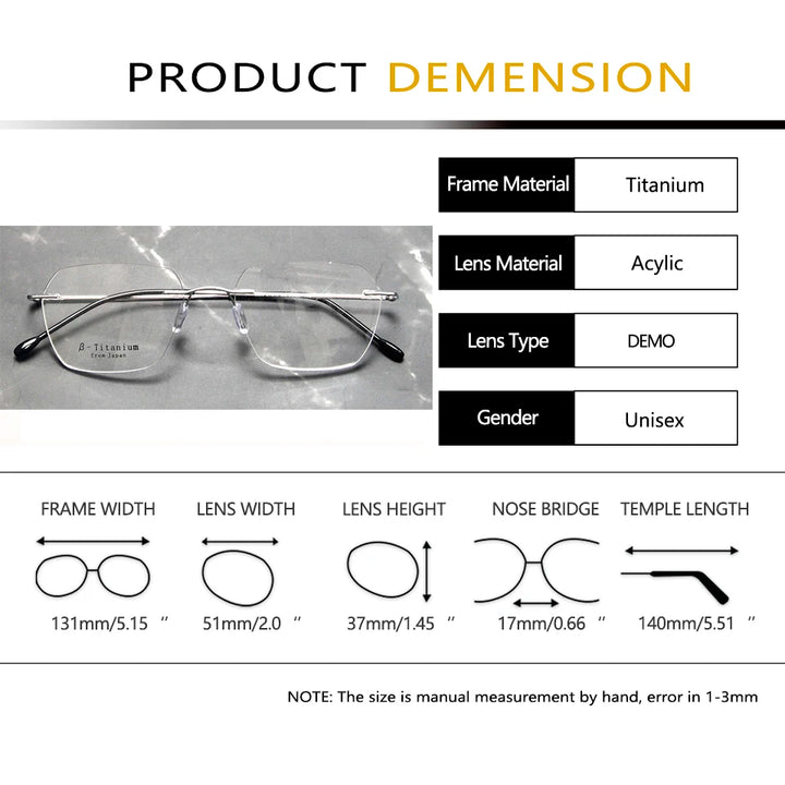Esnbie Women's Rimless Small Polygon Square Titanium Eyeglasses 243210