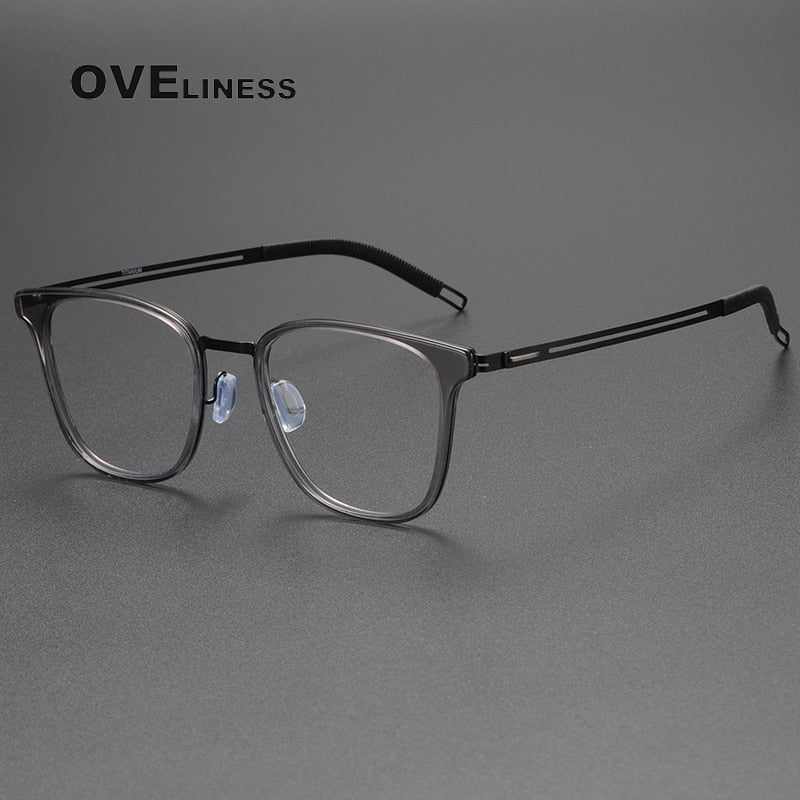 Oveliness Unisex Full Rim Square Titanium Eyeglasses 8202301 Full Rim Oveliness grey black  