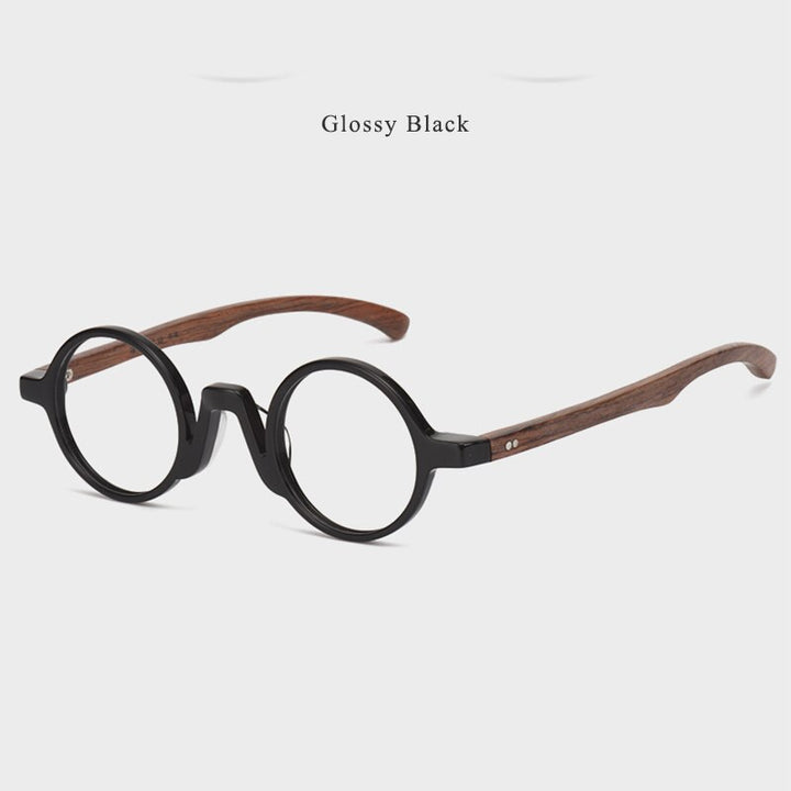 Hdcrafter Unisex Full Rim Round Wood Eyeglasses 5610d Full Rim Hdcrafter Eyeglasses Glossy Black  
