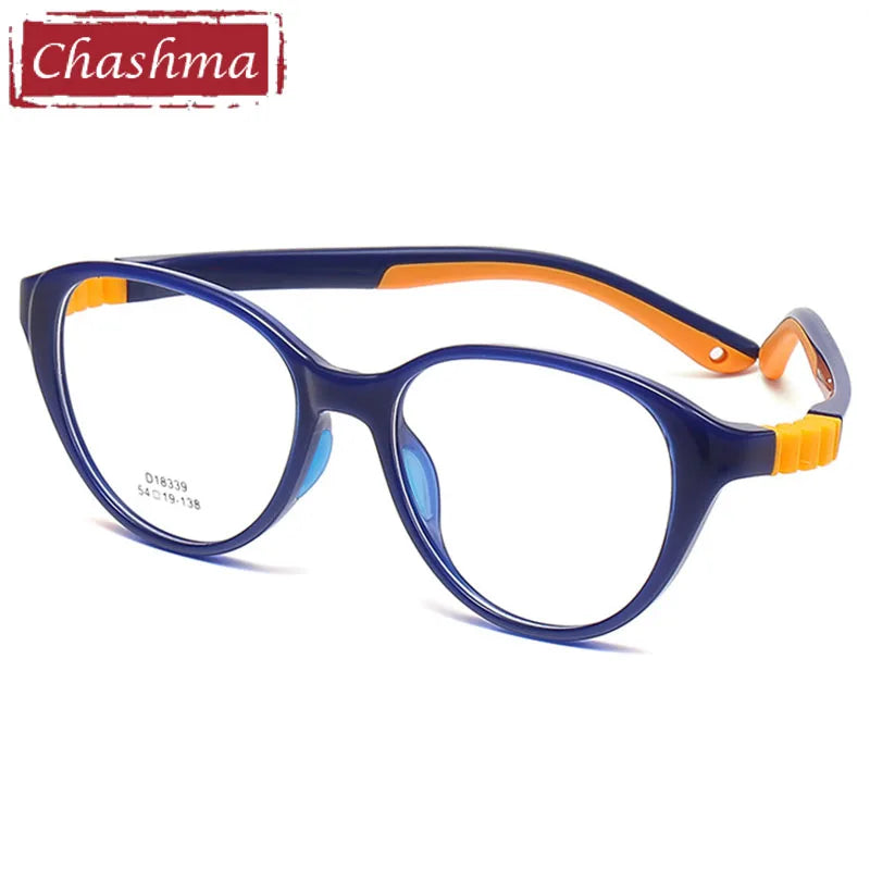 Chashma Ottica Unisex Youth Full Rim Round Tr 90 Titanium Eyeglasses Clip On Sunglasses 18339 With Clip Ons Chashma Ottica Blue  