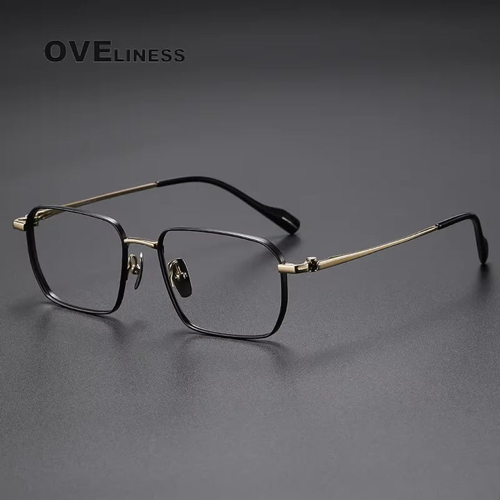 Oveliness Men's Full Rim Polygon Square Titanium Eyeglasses 81013 Full Rim Oveliness black gold